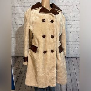 Vintage Fingerhut Fashions Plush Pea Coat with Faux Leather sz 16 (large?)